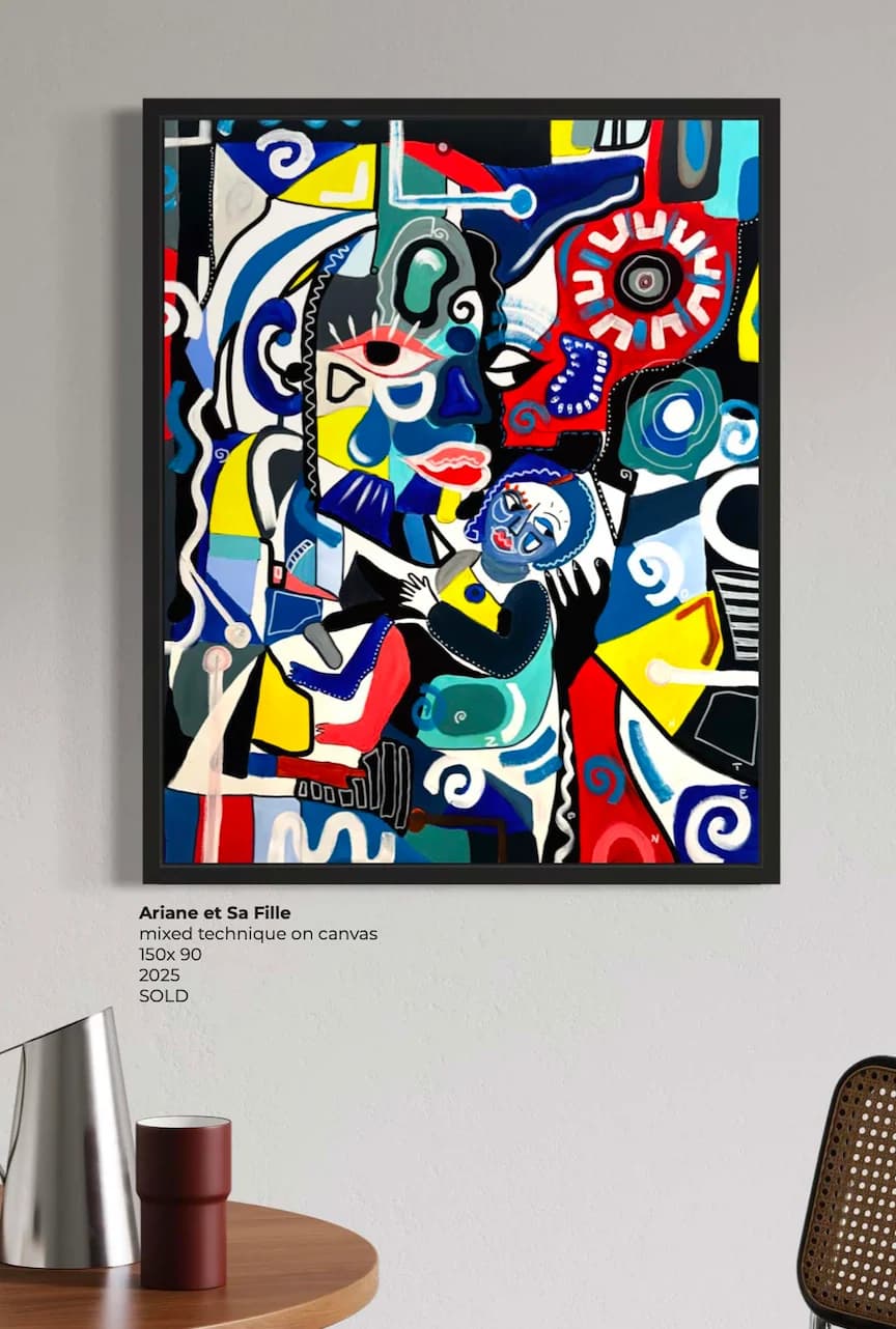 Ariane et sa fille, Technique mixte sur toile — Elliot Zontone