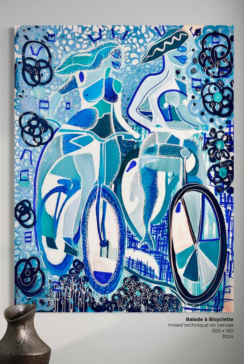 Balade à Bicyclette, Technique mixte sur toile — Elliot Zontone