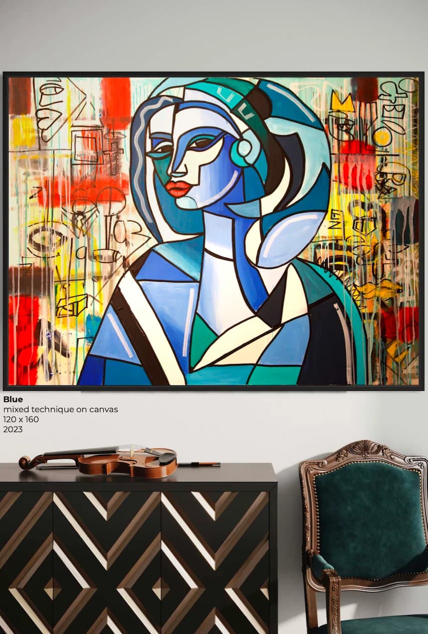 Blue, Technique mixte sur toile — Elliot Zontone
