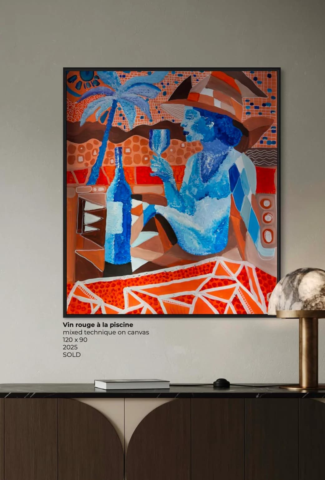 Vin rouge à la piscine, Technique mixte sur toile — Elliot Zontone