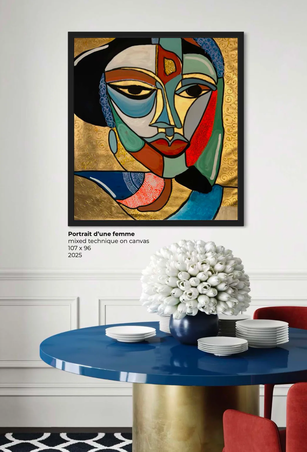 Portrait d’une femme, Technique mixte sur toile — Elliot Zontone