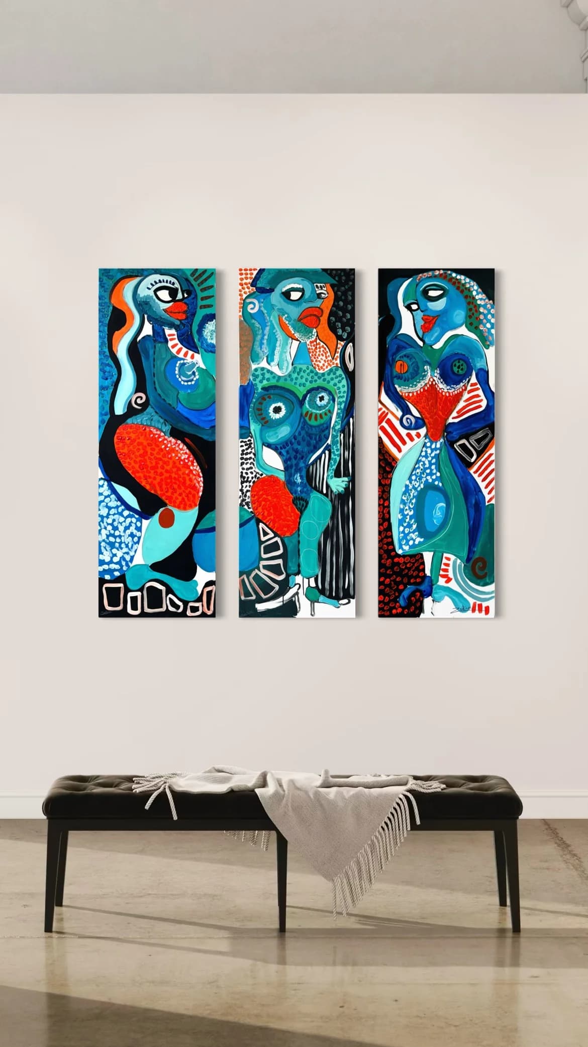 Triptyque d'une femme, Technique mixte sur toile — Elliot Zontone
