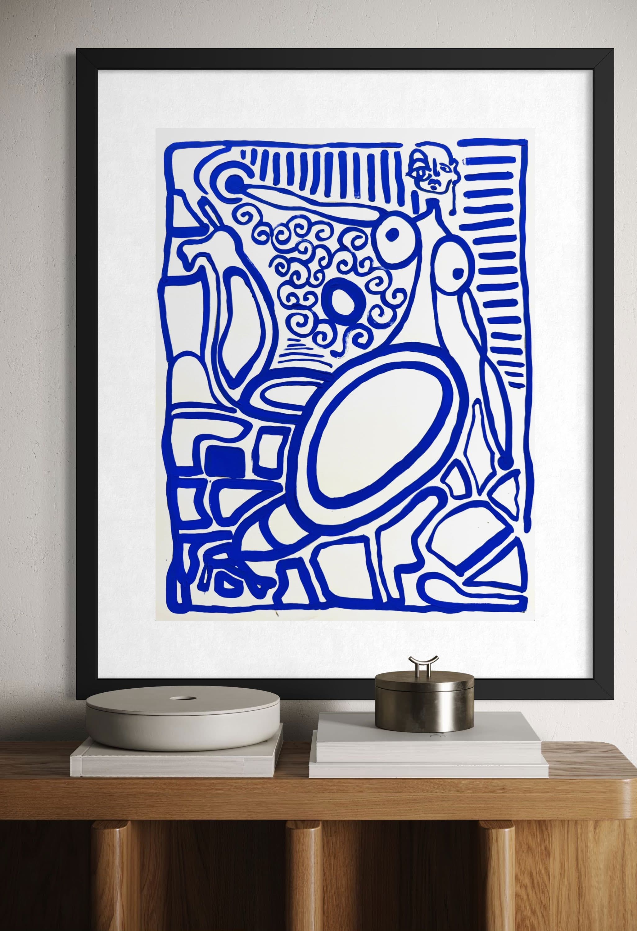 Bleu de blanc, Technique mixte sur papier — Elliot Zontone