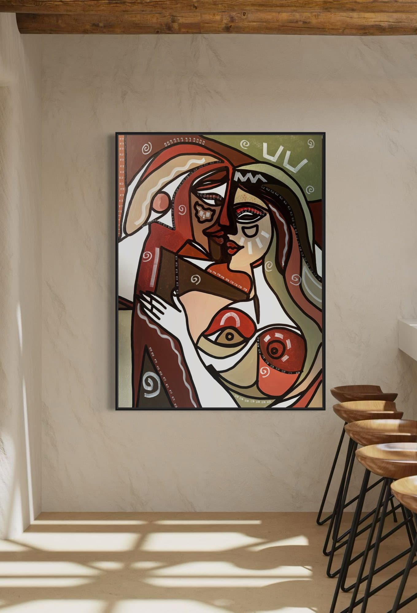 Le Baiser, Technique mixte sur toile — Elliot Zontone