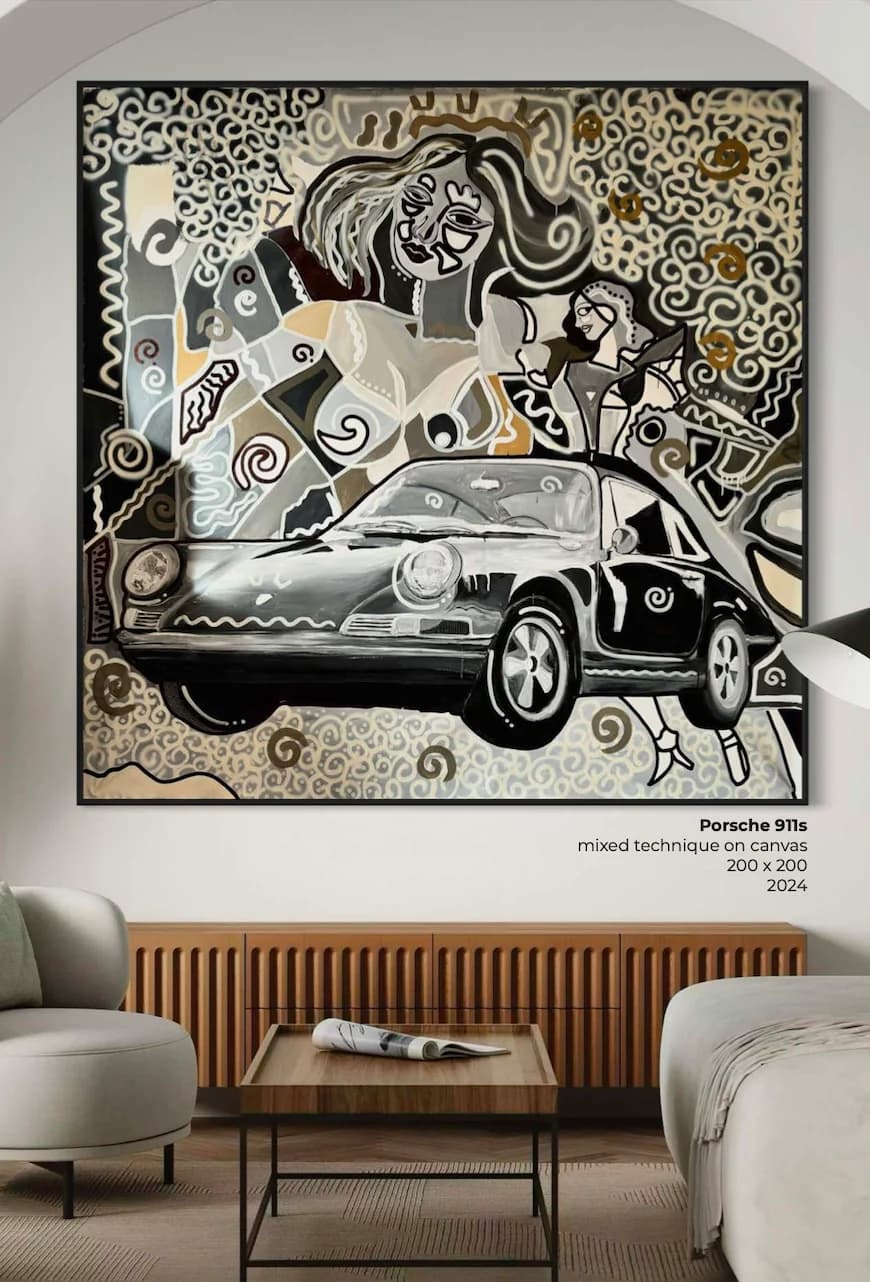 Porsche 911s, Technique mixte sur toile — Elliot Zontone