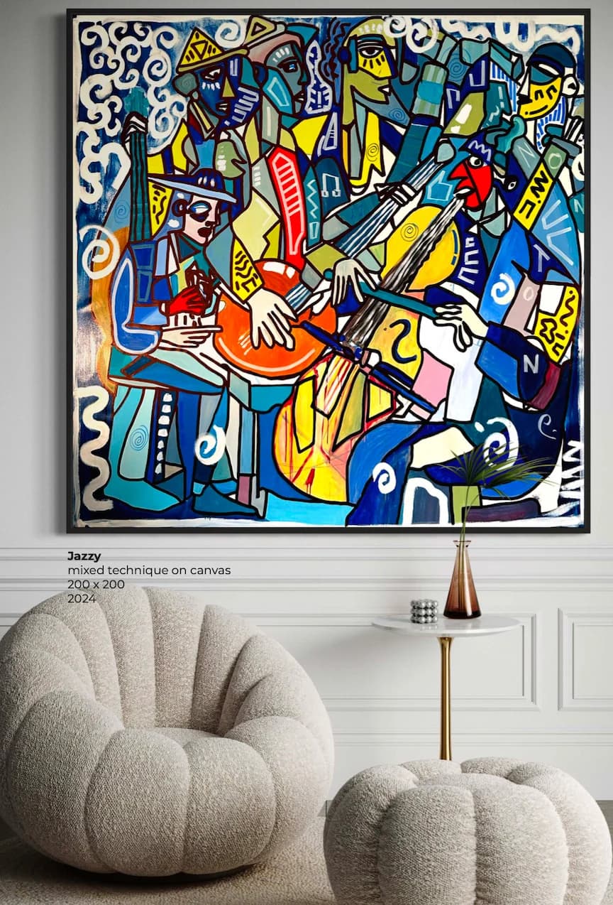 Jazzy, Technique mixte sur toile — Elliot Zontone