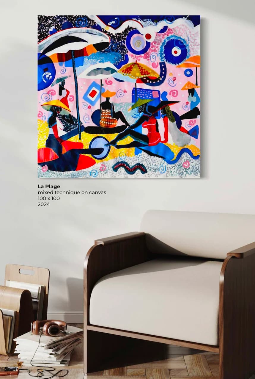 La Plage, Technique mixte sur toile — Elliot Zontone