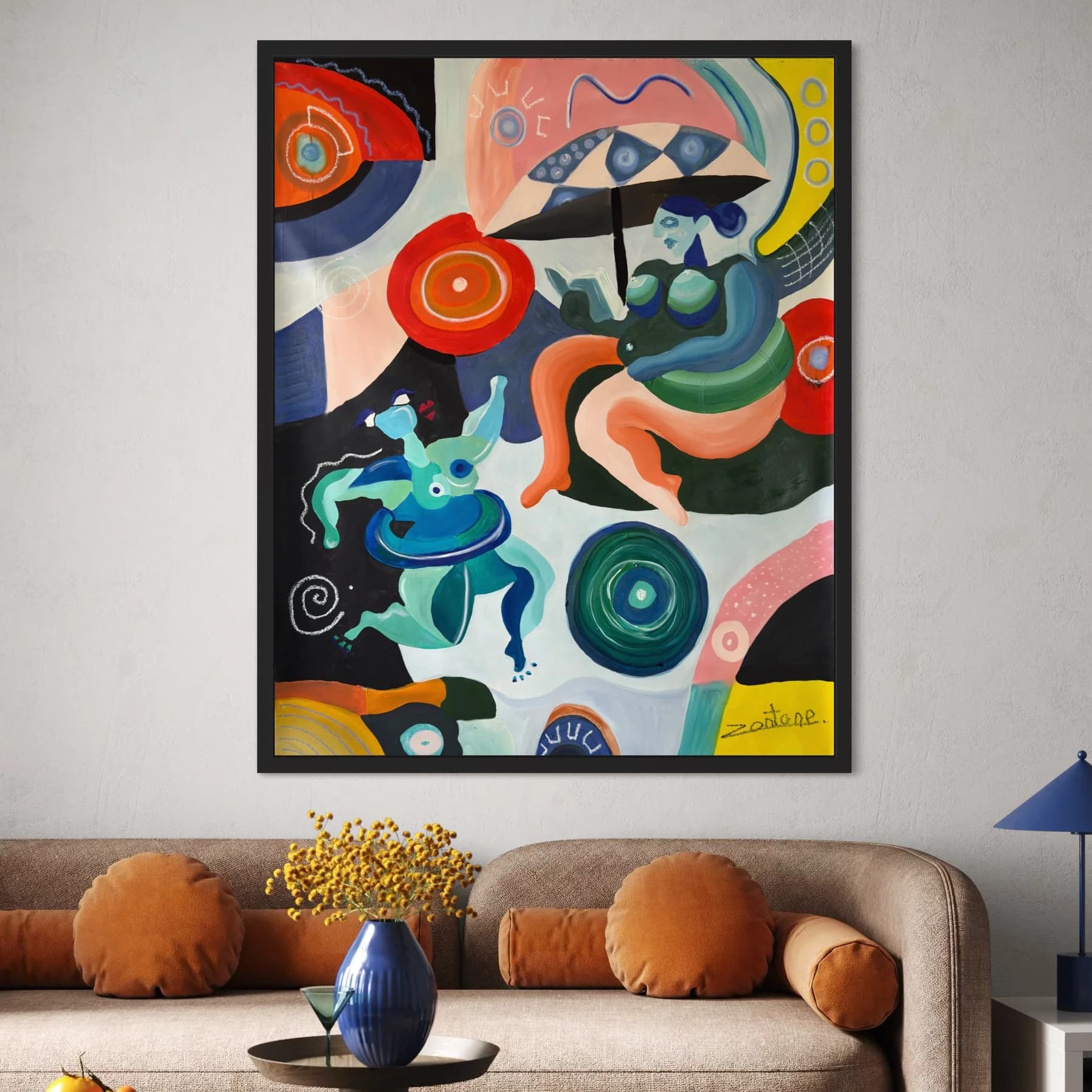 L'enfant et la lectrice, entre jeux et songes, Technique mixte sur toile — Elliot Zontone